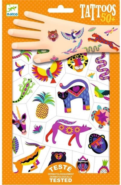 Djeco Tattoos Wild Beauty – Tijdelijke Kinder Tattoos met Bloemen en Dieren – 2 Vellen – Dermatologisch Getest