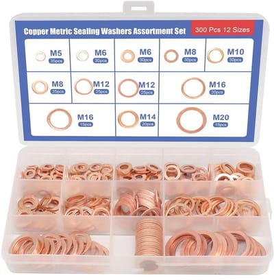 Famanu – Koperen afdichtringen assortiment 300 stuks M5 tot M20 voor brandstof en vloeistofdichting