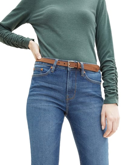 Tom Tailor Denim - TTMEGHAN smalle leren riem met afgeronde gesp - Maat 75 - light brown uni