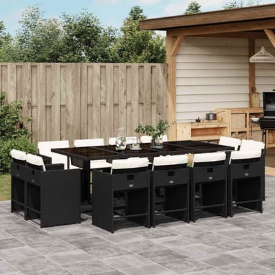vidaXL - 13-delige - Tuinset - met - kussens - poly - rattan - zwart