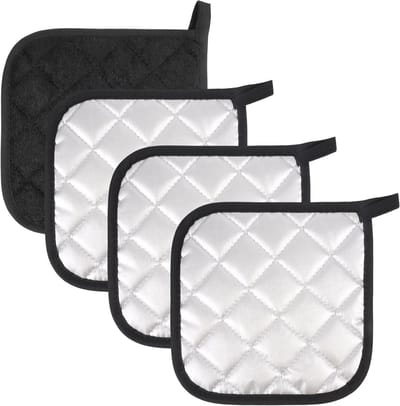 Set van 4 Hittebestendige Keuken Pothouders 18x18 cm, Katoenen Pothouders voor Koken en Bakken, Met Ophanglus en Duurzaam Ontwerp