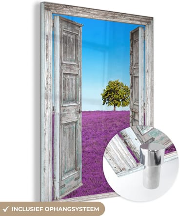 MuchoWow® Glasschilderij 30x40 cm - Schilderij acrylglas - Bloemen - Lavendel - Doorkijk - Foto op glas - Schilderijen