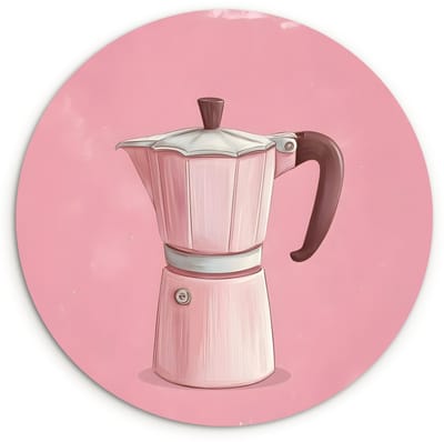 WallCircle® Wandcirkel 120x120 cm - Muurcirkel Roze - Mokkapot - Illustratie - Koffie - Muurdecoratie woonkamer - Wanddecoratie slaapkamer - Kamer decoratie accessoires - Ronde schilderijen XXL