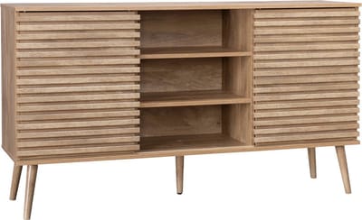 sweeek - Dressoir 2 schuifdeuren en planken gegroefde houtlook 140cm - madere