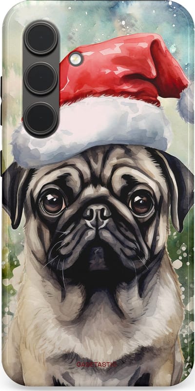 Casetastic hoesje geschikt voor Samsung Galaxy S24 - Dubbellaagse bescherming - Aquarel Kerstmis Pug Hond - Fashion Case - Grijs Taupe Donkergrijs Saliegroen