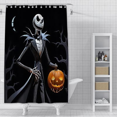 Douche Jack Skellington Gordijn Waterdicht Polyester Stof Verf Kleurrijk Badkamer Gordijnen Huis Badkamer Decoratie Gordijn Met Haak W60H190(CM)-1 Pcs