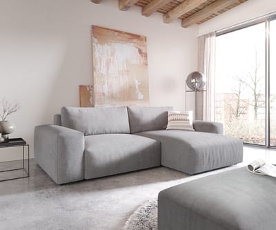 Hoekbank Lanzo XL microvezel grijs 270x180 cm recamiere variabel met hocker