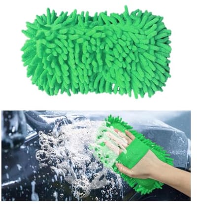 Microfiber Was Glove voor Auto en Huis, Zacht en Krassenbestendig, Dubbelzijdige Chenille Reinigingshandschoenen (Groen, XL)
