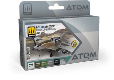 AMMO by Mig Jimenez Hobbyverf Vliegtuigen - MIG 20907 ATOM - P-51 Mustang Vliegtuig Kleuren - Acryl Set 6x20ml Verf set - 6x 20 ml