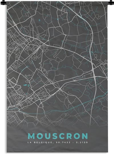 Wandkleed - Wanddoek - Kaart – Plattegrond – Stadskaart – Mouscron – België - Grijs - 120x180 cm - Wandtapijt