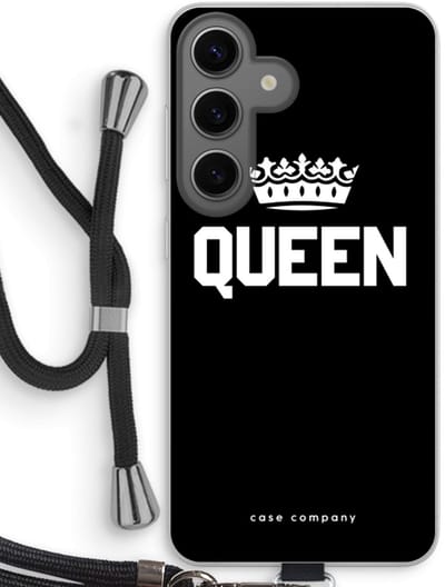Case Company® - Hoesje met koord geschikt voor Samsung Galaxy S24 hoesje met Koord - Queen zwart - Telefoonhoesje met Zwart Koord - Bescherming aan alle Kanten en Over de Schermrand