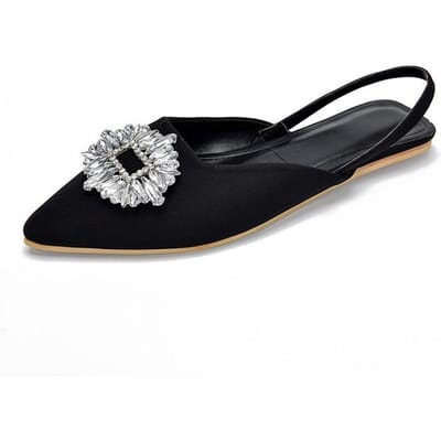 Zomer Nieuw Groen Enkele Schoenen Vrouwen Ademend Mode Puntige Neus Platte Sexy Strass Muilezelsandalen en Slippers Luxe 39 zwart