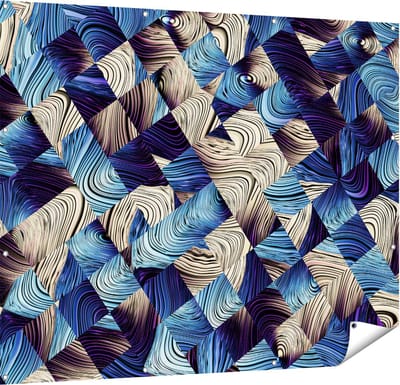 Gards Tuinposter Abstracte Kunst met Blauwe en Gouden Ruiten - 150x120 cm - Tuindoek - Tuindecoratie - Wanddecoratie buiten - Tuinschilderij