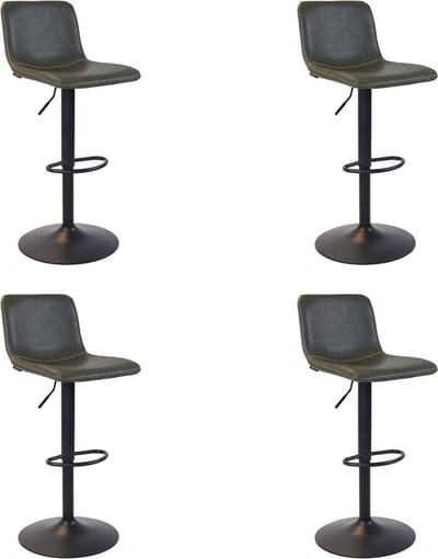 Bronx71® Industriële Barkruk Texas leer olijfgroen 60 - 76 cm - draaibaar - Barkrukken set van 4 - barstoel