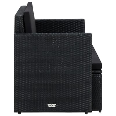 vidaXL - Tuinbank - 2-zits - met - kussens - poly - rattan - zwart