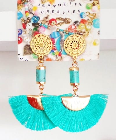 Jeannette-Creatief® - Beach - Natuursteen Beach - Turquoise oorhangers - Oorbellen - Turquoise Oorbellen - Turquoise - Dames oorbellen - Boho - Bohemien - Strand accessoires - Strand sieraden - IBIZA Chic – Boho Chic – Bohemian – Bohemien - Ibiza