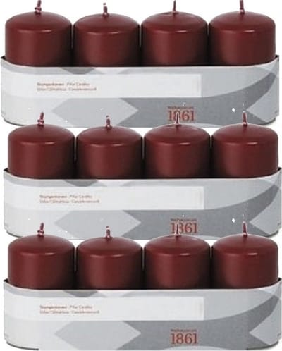 Trend Candles Cilinderkaarsen/stompkaarsen - set 12x - bordeauxrood - 5 x 8 cm - 18 branduren