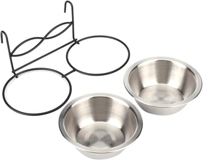 Dailygoods- Hondenkommen Roestvrij Staal - Dubbele Voerbak - Hangende Bak - Voederdispenser - Voor Kat/Hond - 28x14x6cm