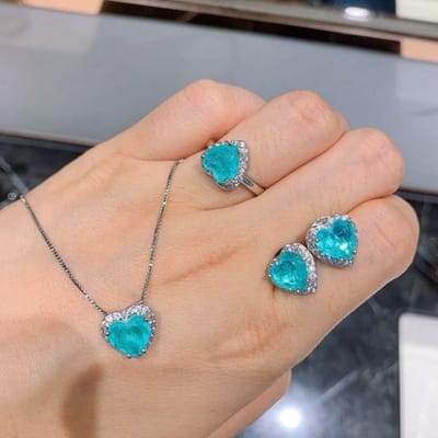 100 %925 Sterling Zilver Hart Paraiba Toermalijn Edelsteen Oorbellen /Hanger /Ketting Bruidssieradensets Groothandel 45 cm beige