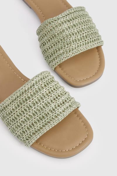 boohoo Dames Gehaakt Vierkante Teen Slippers | Groente | Maat: 37