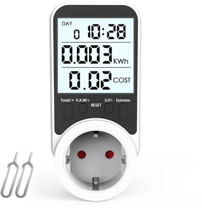 Energimeter voor Stroomverbruik - 3680W, 16A, LCD Display, Overbelastingsbescherming, Thuis en Kantoor