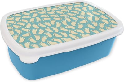 Broodtrommel Blauw - Lunchbox - Brooddoos - Patronen - Voet - Blauw - Jongens - Kinderen - Kids - Jongetje - 18x12x6 cm - Kinderen - Jongen