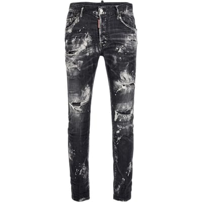 Dsquared2 Super Twinky Jean Destroyed Paint Effect Zwarte Jeans
