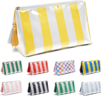 Waterdichte make-uptas – Grote, transparant gecoate toilettas voor dames en meisjes – Reis-make-uptas, tasorganizer en etui met rits – Essentiële benodigdheden voor strand en zomervakantie – Cadeau voor vrouwen - geel