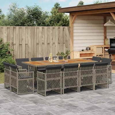 vidaXL - 13-delige - Tuinset - met - kussens - poly - rattan - grijs