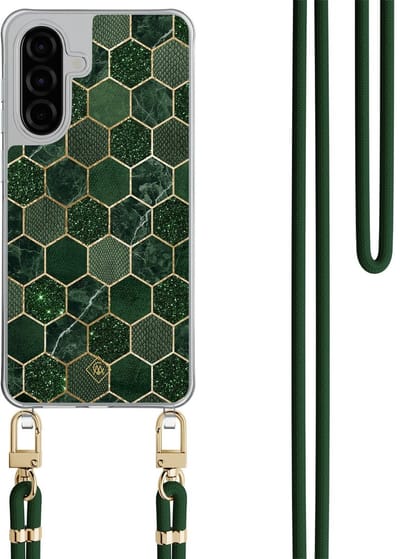 Casimoda® hoesje met groen koord - Geschikt voor Samsung A26 - Kubus Groen - Afneembaar koord - TPU/polycarbonaat - Groen