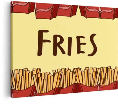 Artaza Canvas Schilderij Frietjes - 30x20 cm - Wanddecoratie Keuken Tekst - Muurdecoratie Fries - Schilderijen Op Canvas