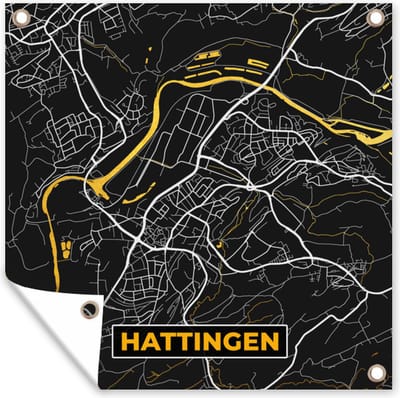 Tuin poster Black and Gold – Stadskaart – Hattingen – Duitsland – Plattegrond – Kaart - 200x200 cm - Tuindoek