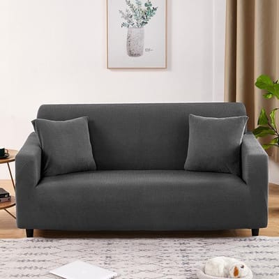 Dikke elastische bankhoes hoes voor woonkamer stretch polar fleece fauteuilhoes 1/2/3/4 zits L-vormige hoekbankhoezen 1-Seat 90-140cm donkergrijze kleur