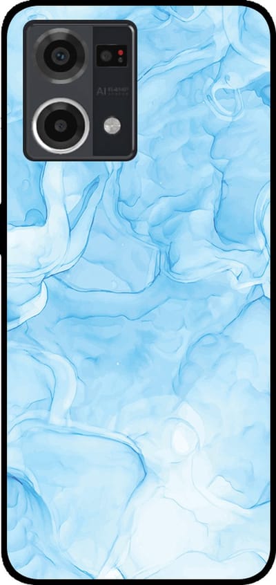 Smartphonica Telefoonhoesje Geschikt voor Oppo Reno7 4G met marmer opdruk - TPU backcover case marble design - Lichtblauw geschikt voor Oppo Reno7 4G