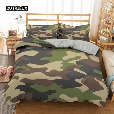 Camouflage Beddengoed Set Jongen Tiener Kinderen Abstract Dekbedovertrek met Kussensloop King Queen Twin Maat Polyester Dekbedovertrek 2/3 Stuks AU Single(140x210cm)