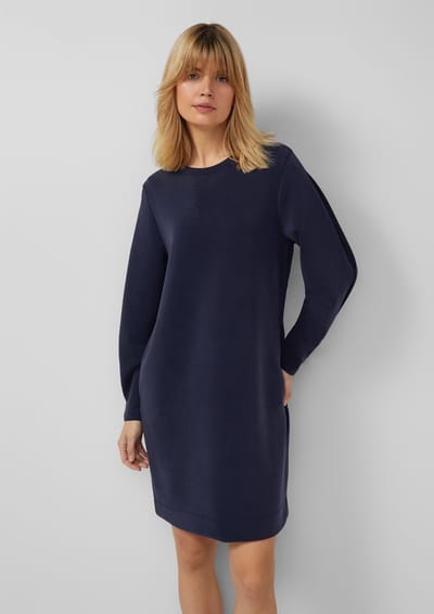 Korte scuba jurk met geplooid detail en ronde hals vrouw s.Oliver