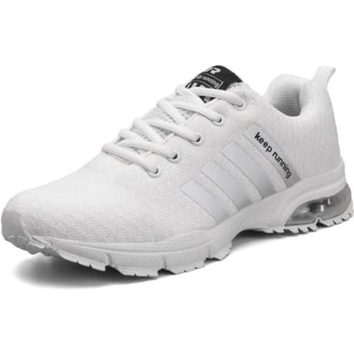 Hardloopschoenen Ademende Heren Sneakers Fitness Schoenen Luchtkussen Buitensportschoenen Platform Vliegend Geweven Veterschoenen 43 white