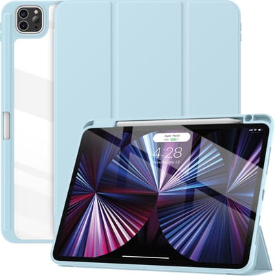 Solidenz Hoes - Geschikt voor iPad Air 11 inch (M4 / M3 / M2) en iPad Air 10.9 inch (Air 5 / Air 4) - Case Met Autowake - Hoesje Met Pencil Houder - Lichtblauw