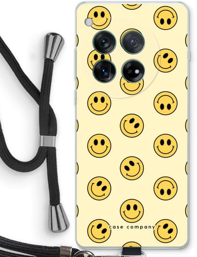 Case Company® - Hoesje met koord geschikt voor OnePlus 12r hoesje met Koord - Smiley N°2 - Telefoonhoesje met Zwart Koord - Bescherming aan alle Kanten en Over de Schermrand