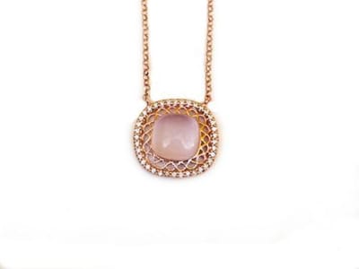 model Vintage vierkant collier in zilver roze verguld roos