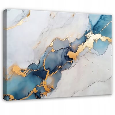 WALLARENA - Canvas schilderij - 100x70 cm - abstracte marmer blauwe gouden slaapkamer salon op doek