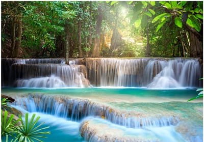 Fotobehangkoning - Behang - Vliesbehang - Fotobehang Watervallen in de Jungle - 100 x 70 cm