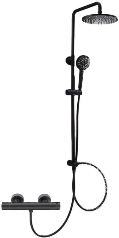 CECIPA max Douchesysteem met thermostaatkraan - Doucheset Zwart - Ø 25 cm - Regendoucheset - met 3 Functions Handdouche - Zwart