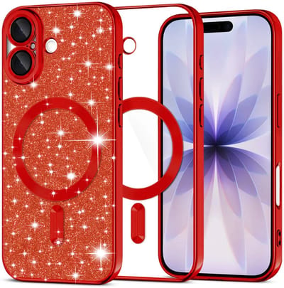 Hoesje geschikt voor Apple iPhone 17 - Techsuit Luxury Glitter Back Cover - Geschikt voor MagSafe - Rood