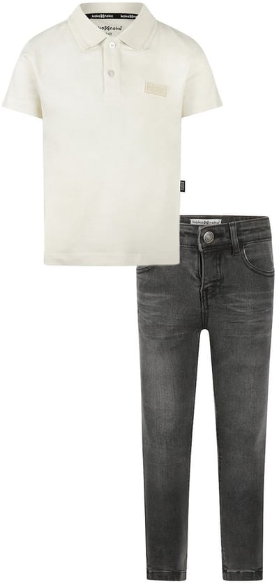Koko Noko - Kledingset - Basic Collection - Bio Cotton - Dark grey jeans - Polo Shirt Off white - Maat 92