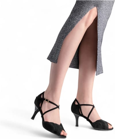 Latin Dansschoenen voor Dames - Nueva Epoca Mara - Dansschoenen met Hoge Hak van 6cm - Open teen - Comfortabele pasvorm - Argentijnse Tango, Salsa, Latin - Nueva Epoca - Zwart - 42