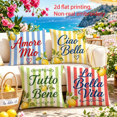 4 pièces housse de coussin rayée italienne « Ciao Bella » décoration de terrasse extérieure housse de coussin décoration de chambre à coucher maison taie d'oreiller 40x40cm