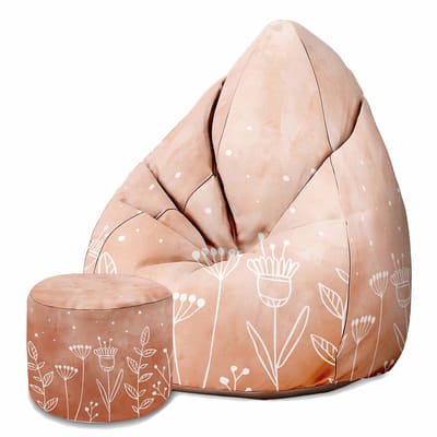 DreamRoots Velvet Zitzak voor Volwassenen – Luxe Beanbag met Voetsteun en Afneembare Hoes – Inclusief Vulling – 80x80x120 cm - Pink Flowers