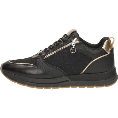Tamaris Dames Zwart Goud Mode Veterschoenen met Rits