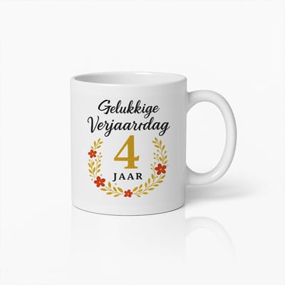 Gelukkige 4e Verjaardag Mok – Gepersonaliseerd Kinderverjaardagscadeau Koffiebeker met Bloemmotief